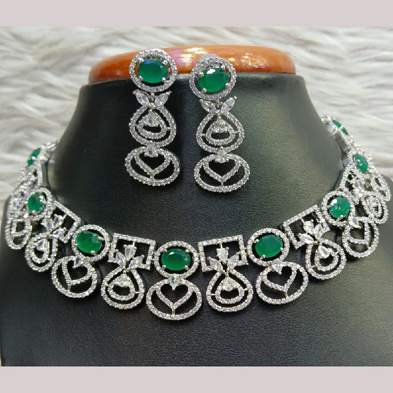 Jain Jewellers Silver Plated AD Necklace Set