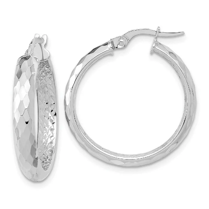 Curata 14k White Gold Polished and Textured Sparkle Cut Inside Fancy Hoop Earrings 23.91x24.23mm