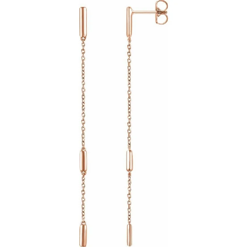 Curata 14k Rose Gold Polished Bar Chain Earrings