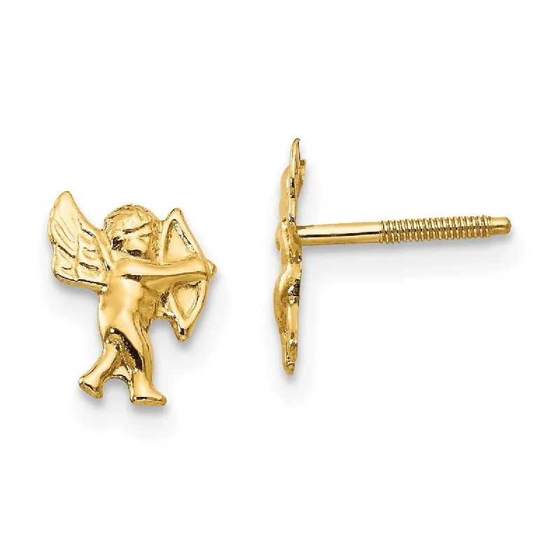 Curata 14k Yellow Gold Girls Polished Cupid with Arrow Screw back Stud Earrings 8x6mm