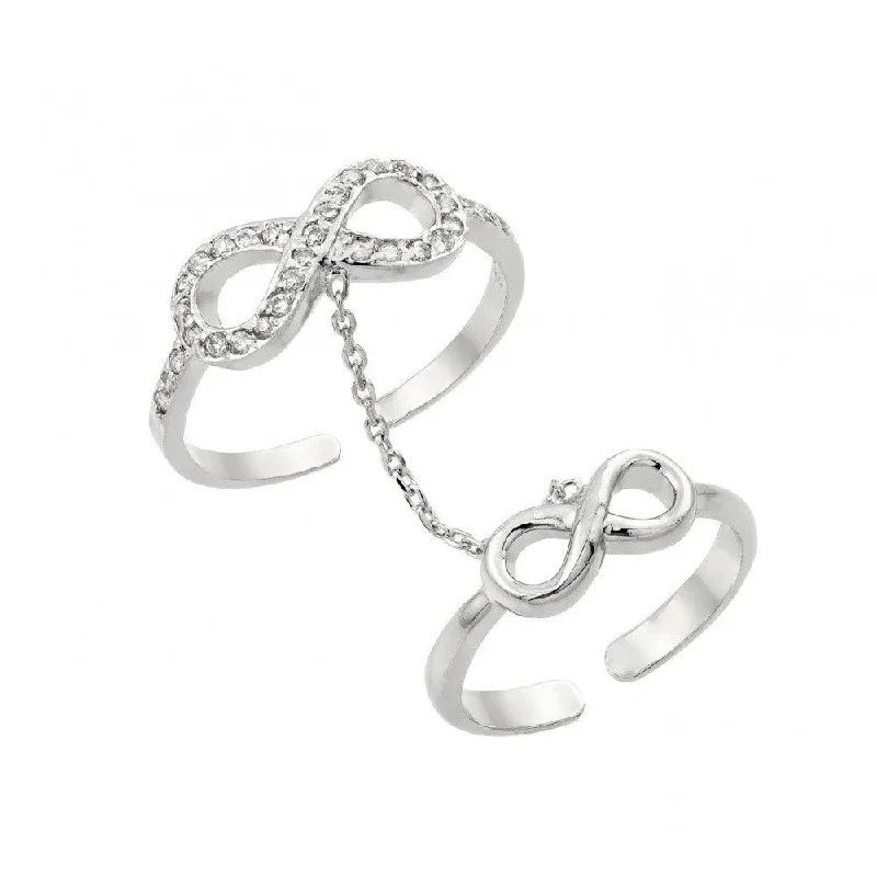 Silver 925 Rhodium Plated Clear CZ Infinity Knuckle Slave Ring - BGR00881