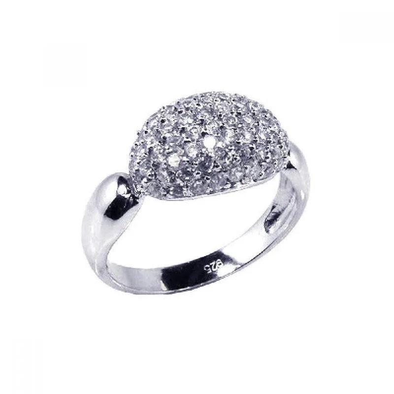 Silver 925 Rhodium Plated Pave Set CZ Oval Ring - STR00351