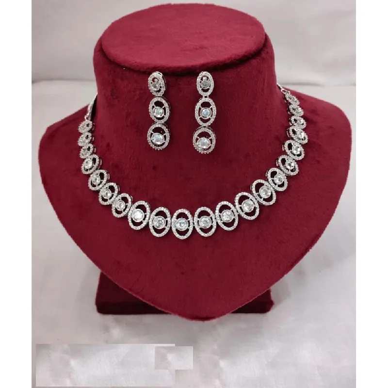 Akruti Collection Silver Plated AD Necklace Set