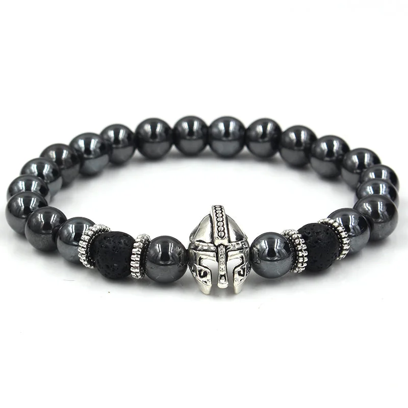 Oakland Silver Helmet Black Hermatite Beaded Bracelet