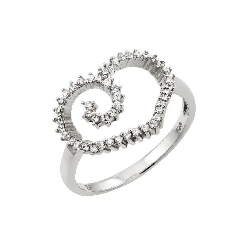 Silver 925 Rhodium Plated CZ Open Heart Ring - GMR00012