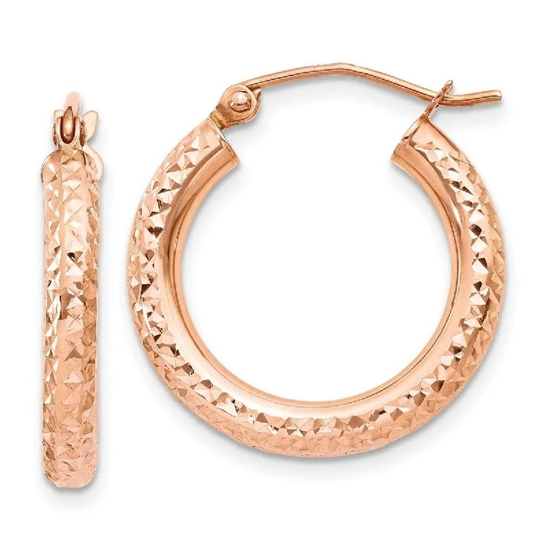 Curata 14k Rose Gold Polished 3x20mm Diamond-Cut Hoop Earrings