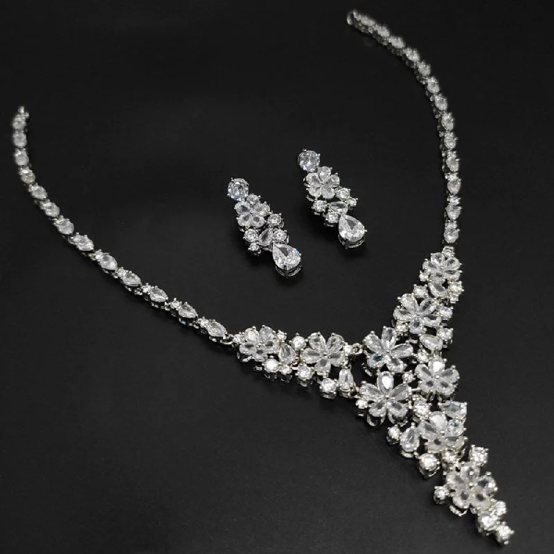 Aamrapali Silver Plated AD Necklace Set