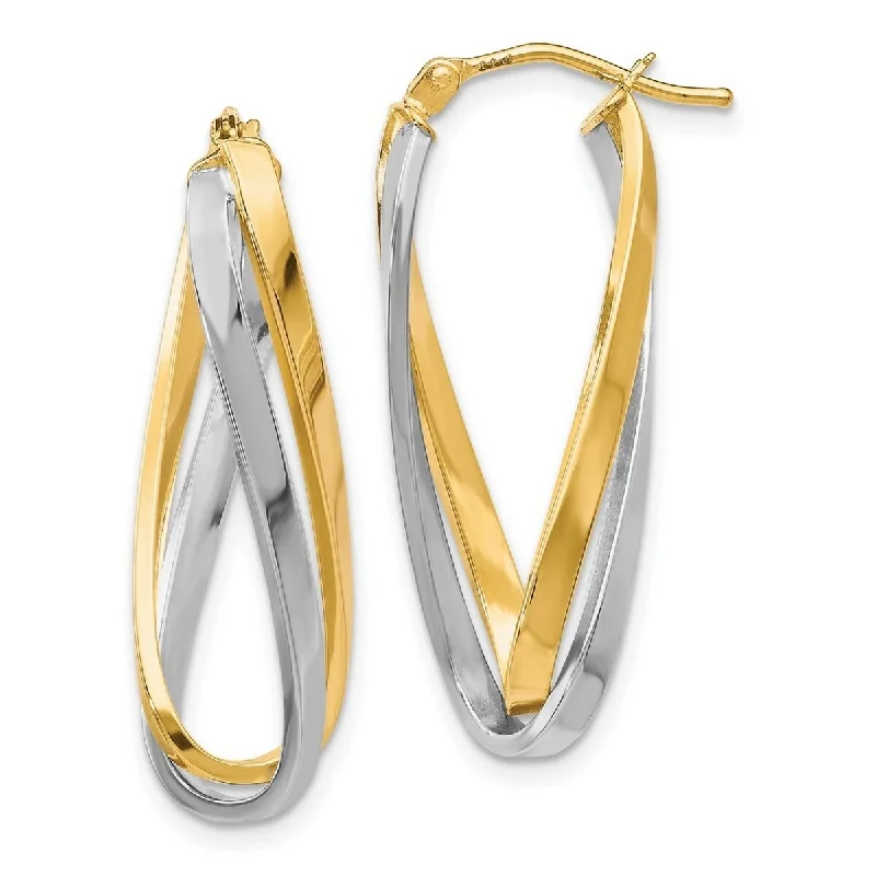 Curata 10k Two tone Gold Polished Twisted Long Oval Hoop Earrings 29x14.5mm