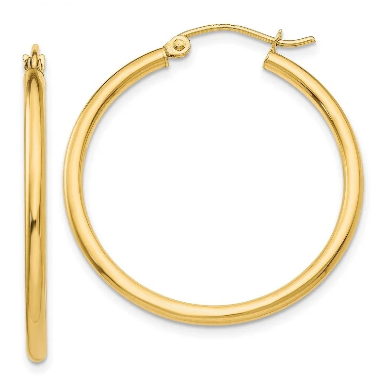 Curata 14k Yellow Gold Polished Lightweight 2x30mm Tube Hoop Earrings