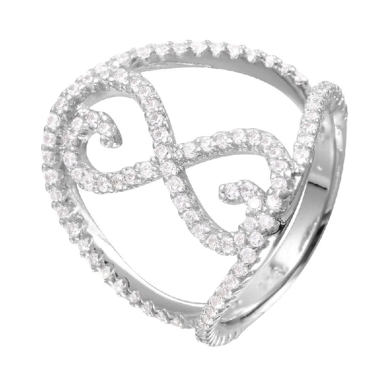 Silver 925 Rhodium Plated Split Shank CZ Accented Infinity Symbol Ring - BGR00997