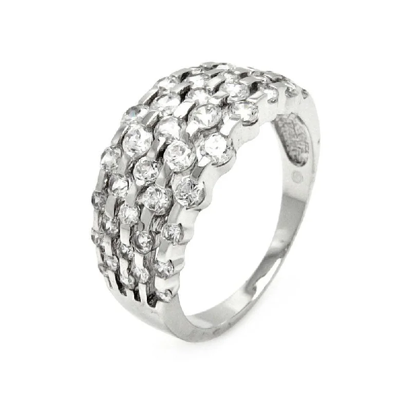 Silver 925 Rhodium Plated Clear Round CZ Ring - BGR00442