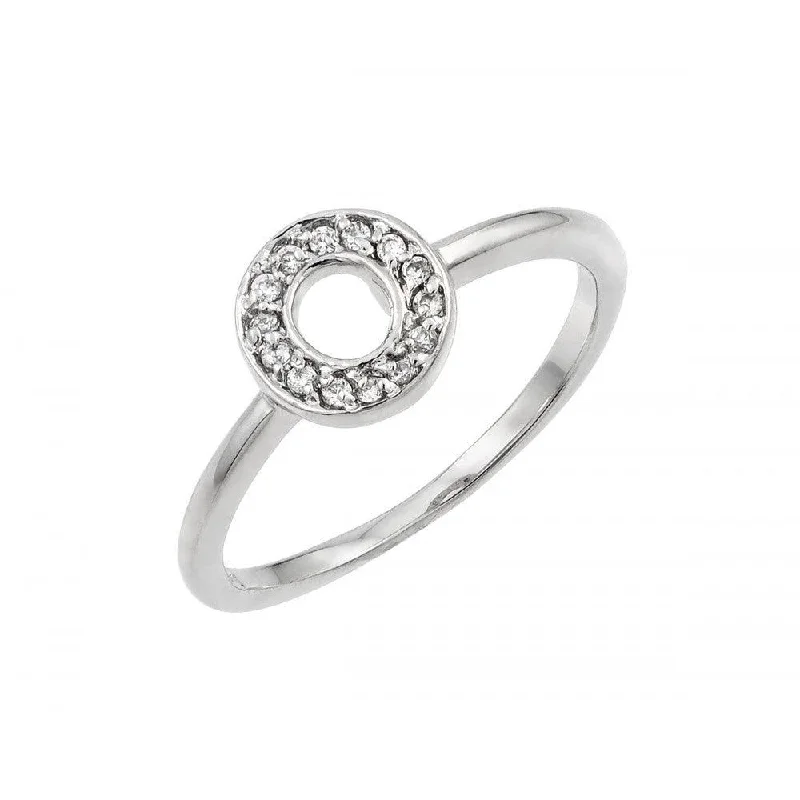 Silver 925 Rhodium Plated Pave Set Clear CZ Open Circle Ring - BGR00837