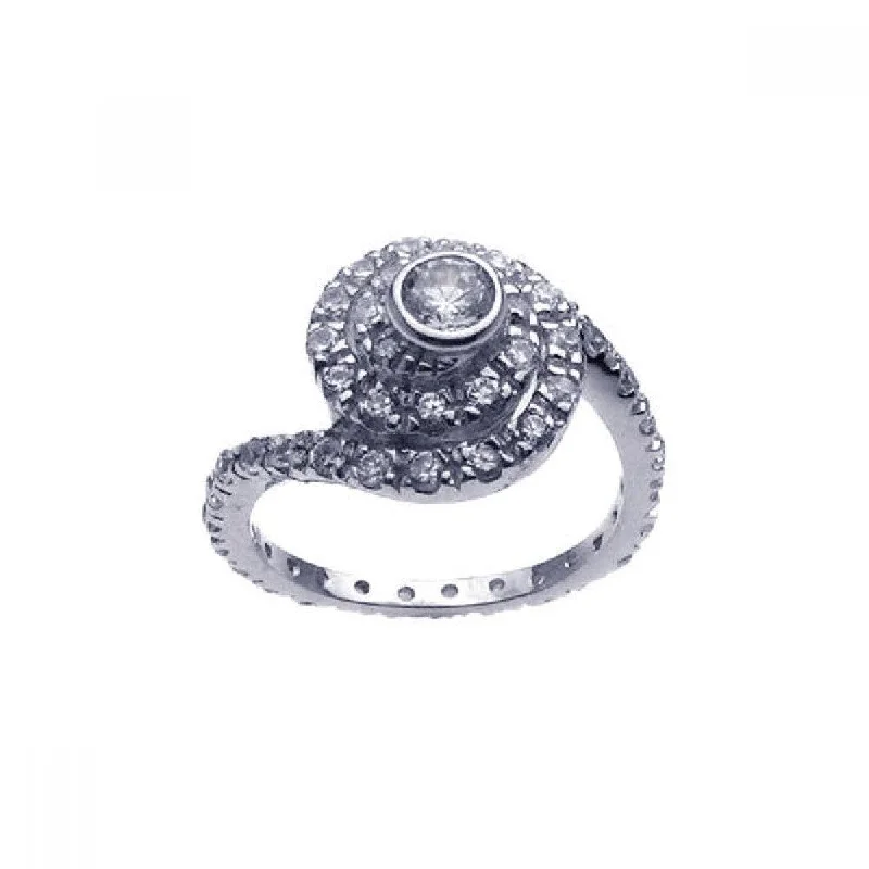 Silver 925 Rhodium Plated Cluster CZ Swirl Ring - STR00476