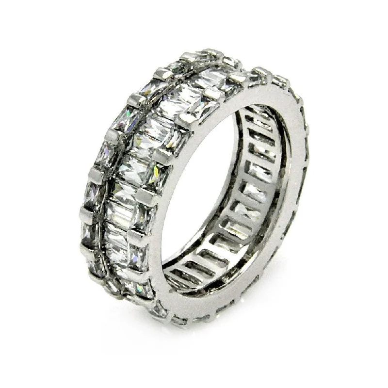 Silver 925 Rhodium Plated Clear Baguette Channel Set CZ Eternity Ring - BGR00405