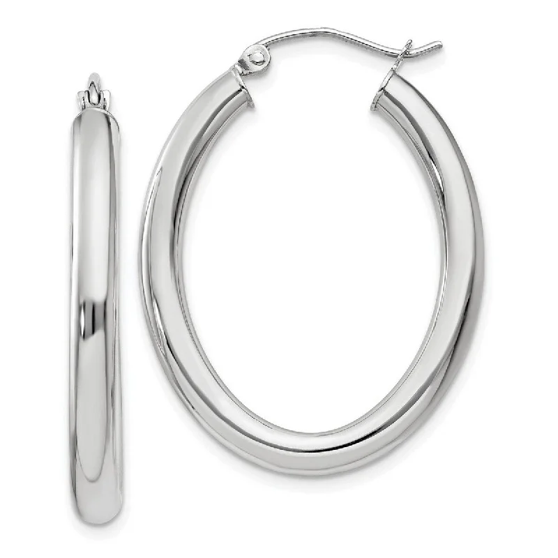 Curata 14k White Gold Polished 24x3mm Oval Tube Hoop Earrings