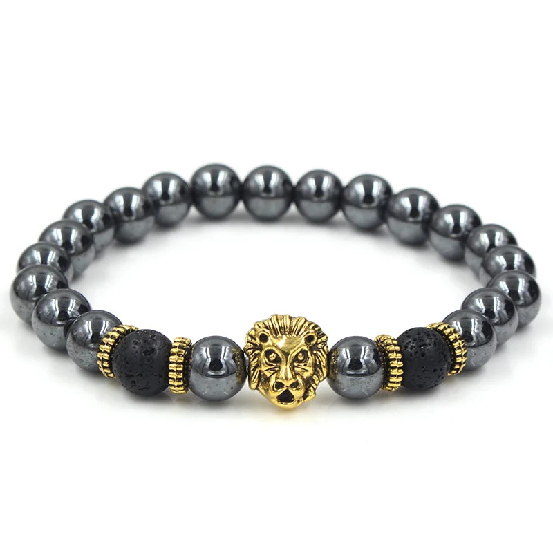 Manteca Gold Lion Black Hermatite Beaded Bracelet