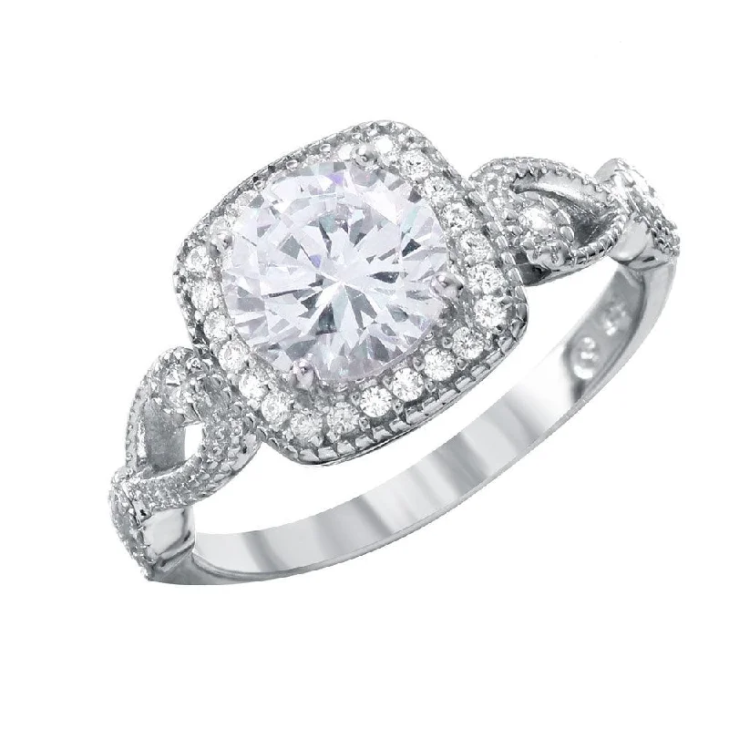 Silver 925 Rounded Square Shaped Ring with CZ Centerpiece and Accents - BGR00991