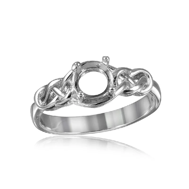 Silver 925 Rhodium Plated Knot Shank Single Stone Mounting Ring - BGR00488