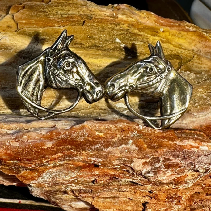 Vintage Sterling Silver Horse Screw Back Earrings