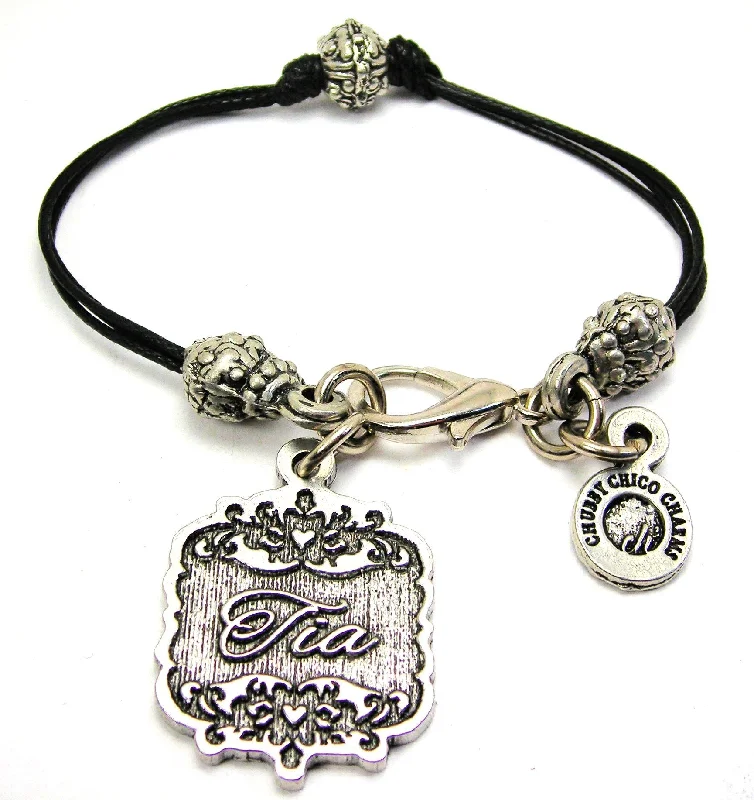 Tia Victorian Scroll Beaded Black Cord Bracelet