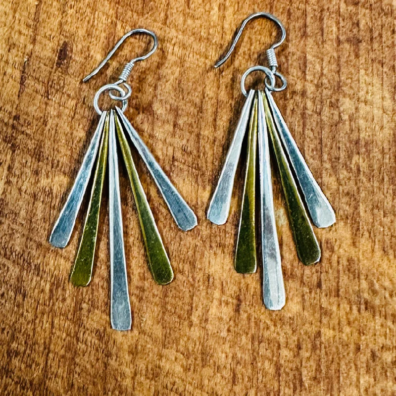 Sterling Silver & Brass Stick Pierced Earrings Taxco Mexico