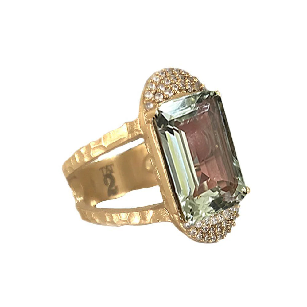 Tat 2 Designs - Gold Kosor Emerald Cut Amethyst & Crystal Cocktail Ring