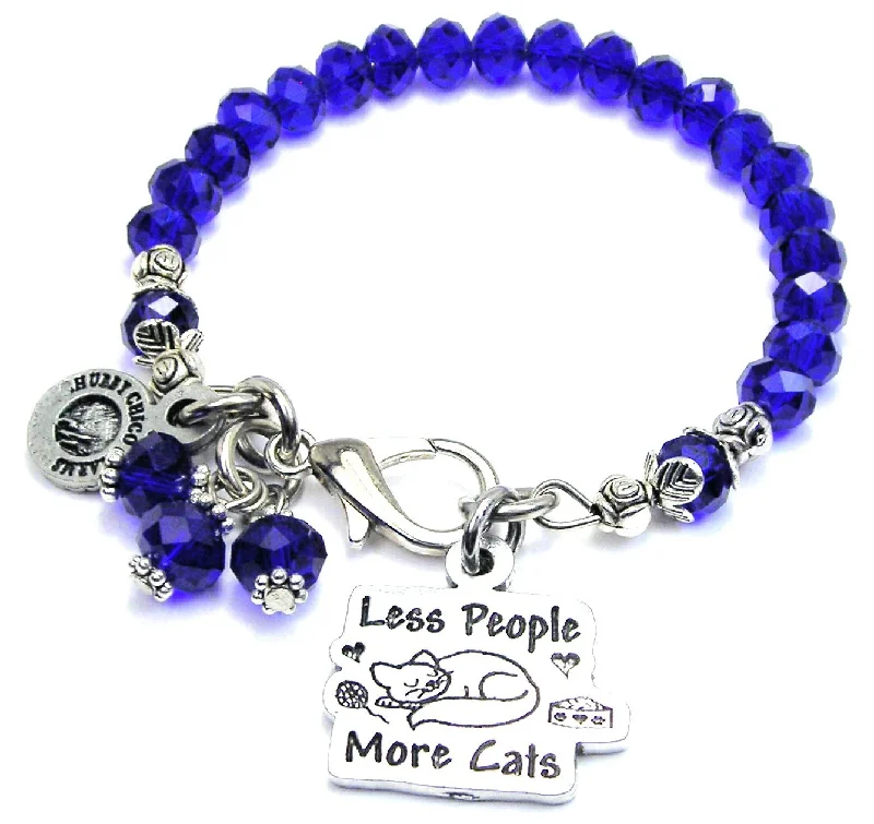 Less People More Cats Splash Of Color Crystal Bracelet