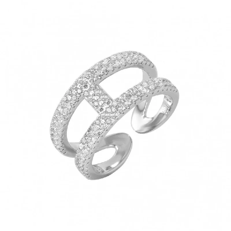 Silver 925 Rhodium Plated Open H-Shaped CZ Ring - GMR00040