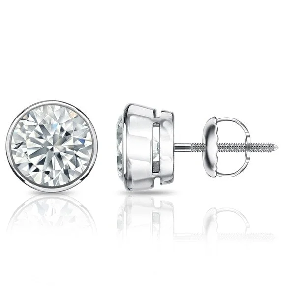 Auriya 14k Gold GIA Certified 3.00 carat TDW Bezel Set Round Diamond Stud Earrings