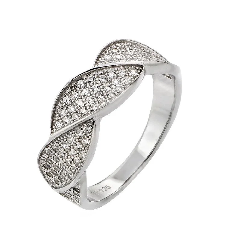 Silver 925 Rhodium Plated Round Clear CZ Twisted Ring - STR00922