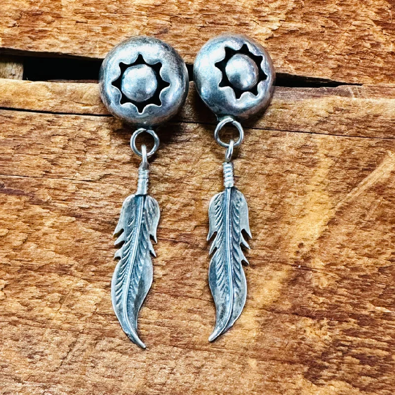 Vintage Navajo Sterling Silver Shadowbox Pierced Post Earrings