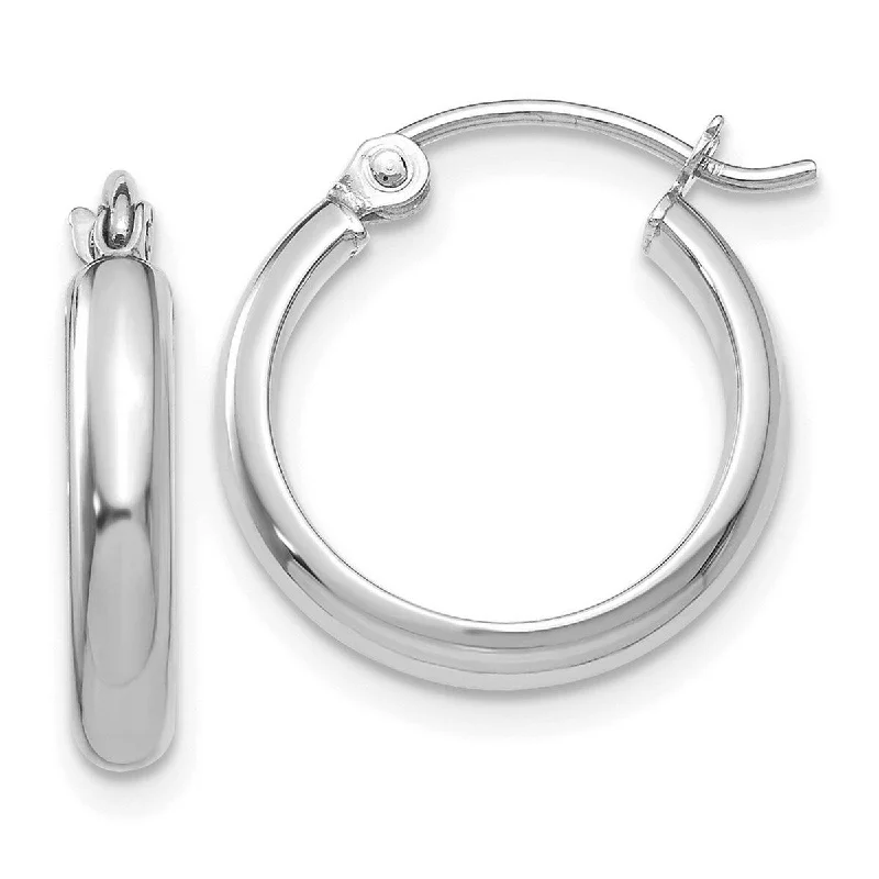 Curata 14k White Gold Polished Round Tube Hoop Earrings - 15x15mm