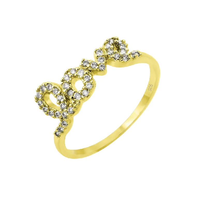 Silver 925 Gold Plated Clear CZ Love Ring - BGR00781GP