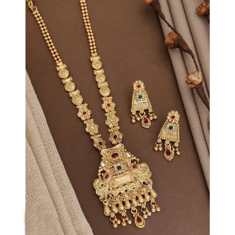 Akruti Collection Gold Plated Kundan Long Necklace Set